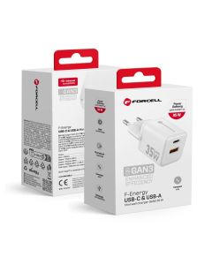 Phone charger Forcell F-Energy Mini GaN III USB C + USB A QC4.0 PD 30W VT-35 white 0INT