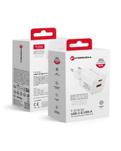 Phone charger Forcell F-Energy Mini GaN III USB C + USB A QC4.0 PD 35W VT-35C white 0INT