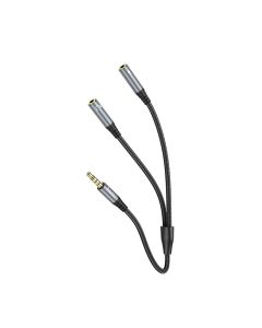 Cable AUX 2in1 Jack 3 5 mm (male) to 2 x Jack 3 5 mm (female) Hoco 0 25 m UPA21 metal gray