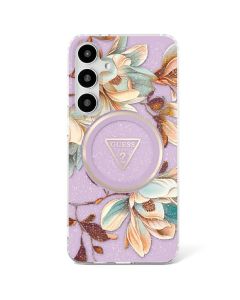 GUESS case for SAMSUNG S25 Ultra GUHMS25LHFLPEDU (Magnetic IML Metal Glitter Flowers Triangle) purple
