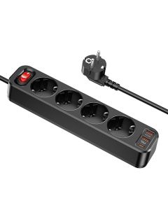 Power strip 2 m Hoco 1 socket + USB A + 3 x USB C QC3.0 PD 3A 67W NS9 black