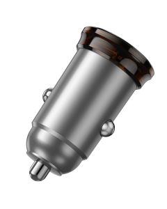 Car charger Hoco 2 x USB C QC PD 45W + cable USB C to Lightning NZ16B metal gray