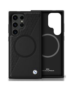 BMW case for SAMSUNG S25 Ultra compatible MagSafe BMHMS25L23RTPK (Sign Leather Half Textured and Circle) black