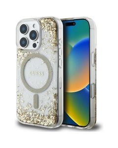 GUESS case for IPHONE 16 Pro compatible with MagSafe GUHMP16LRGRGED (Resin Bottom Glitter) gold
