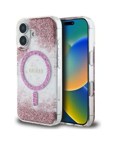 GUESS case for IPHONE 16 compatible with MagSafe GUHMP16SRGRGEP (Resin Bottom Glitter) pink