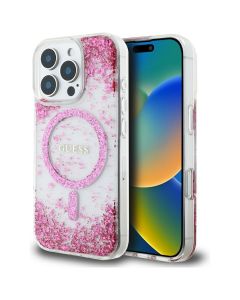 GUESS case for IPHONE 16 Pro compatible with MagSafe GUHMP16LRGRGEP (Resin Bottom Glitter) pink