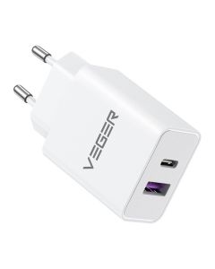 VEGER travel charger USB A + Type C PD QC3.0 3.25A 65W TCE650 white