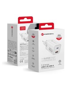 Phone charger Forcell F-Energy Mini GaN III USB C + USB A PD QC4.0 45W VT-36 white