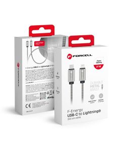 Cable USB C to Lightning Forcell F-Energy PD 3A 27W Metal 2 m C238 silver