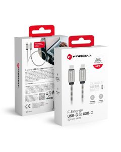 Cable USB C to USB C Forcell F-Energy QC4.0 PD 3A 66W Metal 2 m C237 silver