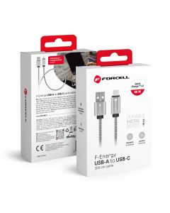 Cable USB A to USB C Forcell F-Energy QC4.0 3A 66W Metal 2 m C234 silver