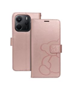 MEZZO Book case for XIAOMI Redmi Note 14 4G (GLOBAL - 164 84mm x 78 15mm x 8 16mm) teddy bear rose gold