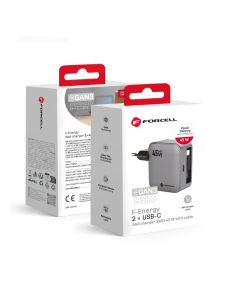 Phone charger Forcell F-Energy GaN USB C + retractable cable USB C PD QC4.0 3A 45W VT-R5 gray