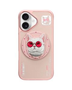 NIMMY case GLASSES COOL CAT compatible with MagSafe for IPHONE 16 pink