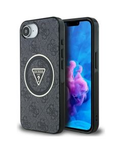 GUESS case for IPHONE 16e (SE 4 2025) compatible with MagSafe GUHMPSE4HG4PRTGK (IML Metal Glitter 4G Circle Triangle) black