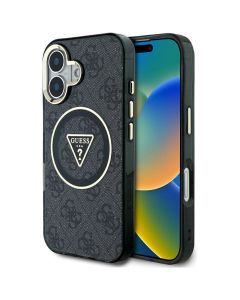 GUESS case for IPHONE 16 compatible with MagSafe GUHMP16SHG4PRTGK (IML Metal Glitter 4G Circle Triangle) black