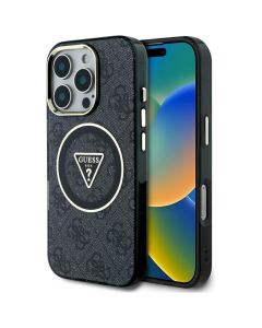 GUESS case for IPHONE 16 Pro compatible with MagSafe GUHMP16LHG4PRTGK (IML Metal Glitter 4G Circle Triangle) black