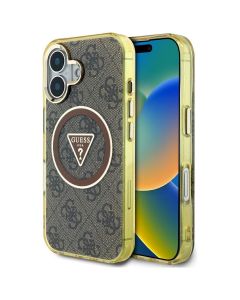 GUESS case for IPHONE 16 compatible with MagSafe GUHMP16SHG4PRTGW (IML Metal Glitter 4G Circle Triangle) brown