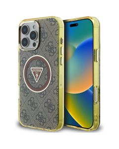 GUESS case for IPHONE 16 Pro Max compatible with MagSafe GUHMP16XHG4PRTGW (IML Metal Glitter 4G Circle Triangle) brown