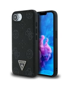 GUESS case for IPHONE 16e (SE 4 2025) compatible with MagSafe GUHMPSE4PGBTMK (Grained PU Hot Stamp Peony Triangle Logo) black