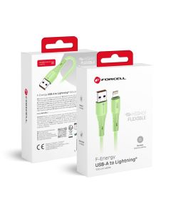 Cable USB A to Lightning Forcell F-Energy 2 4A 12W Silicone 1 m C343 green