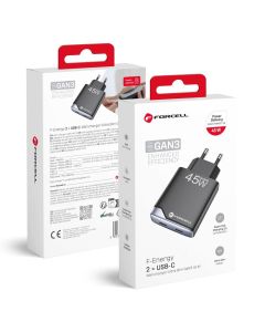 Phone charger Forcell F-Energy Ultra Slim GaN III 2 x USB C PD QC4.0 3A 45W B245201(2C) black