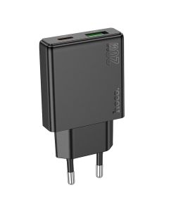 Phone charger Hoco Slim USB A + USB C QC3.0 PD 3A 20W N38 black