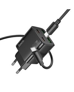 Phone charger Hoco USB A + USB C QC3.0 PD 3A 20W + cable USB C to Lightning N52 black
