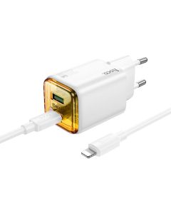 Phone charger Hoco USB A + USB C QC3.0 PD 3A 20W + cable USB C to USB C N52 white