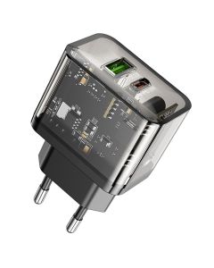 Phone charger Hoco USB A + USB C QC3.0 PD 3A 20W N34 transparent
