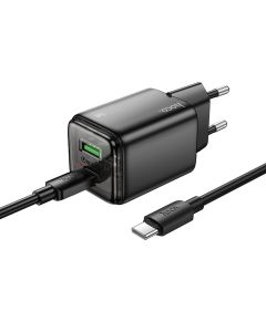 Phone charger Hoco USB A + USB C QC3.0 PD 3A 20W + cable USB C to USB C N34 transparnent
