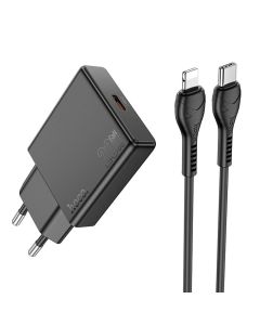 Phone charger Hoco Slim USB C QC PD 30W + cable USB C to Lightning N37 black