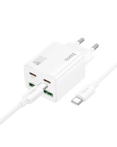 Phone charger Hoco 2 x USB C + 2 x USB A QC3.0 PD 3A 30W + cable USB C to USB C N56 white