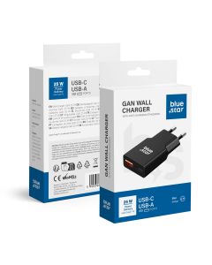 Phone charger Blue Star Slim GaN USB C + USB A QC4.0 PD 3A 25W TFK-SC-25WAC black