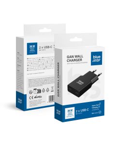 Phone charger Blue Star Slim GaN 2 x USB C QC4.0 PD 3A 30W TFK-SC-30WCC black