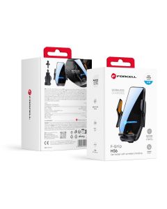 Forcell F-GRIP HS6 car holder with wireless charger with glass and air vent mount black