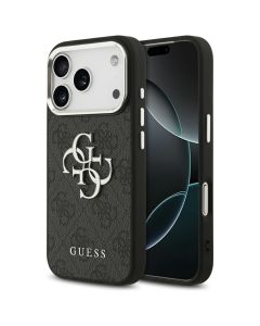 GUESS case for IPHONE 17 Pro GUHCP17LP4G4SMCK (4G PU Leather Case with Big 4G and Classic Logo and Silver Metal Camera Frame) black