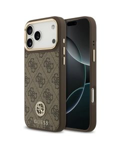 GUESS case for IPHONE 17 Pro Max compatible with MagSafe GUHMP17XP4GRMDEW (PU W/ 4G Strass Logo) brown
