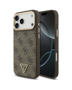 GUESS case for IPHONE 17 Pro Max compatible with MagSafe GUHMP17XP4GTDGMW (4G PU W/ Triangle Logo) gold brown