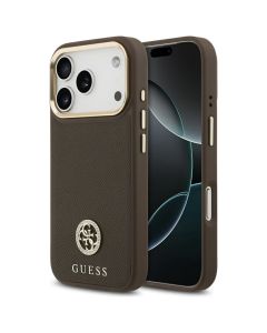GUESS case for IPHONE 17 Pro compatible with MagSafe GUHMP17LPGCRMDEW (PU W/ Grained Strass Logo) brown