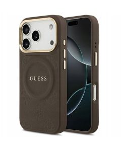 GUESS case for IPHONE 17 Pro compatible with MagSafe GUHMP17LPSAMSECW (PU W/ Peony Hot Stamp) brown