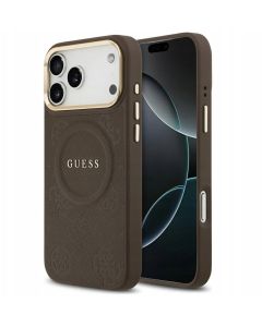 GUESS case for IPHONE 17 Pro Max compatible with MagSafe GUHMP17XPSAMSECW (PU W/ Peony Hot Stamp) brown