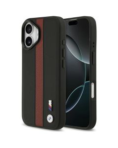 BMW case for IPHONE 17 compatible with MagSafe BMHMP17S25PCPSKR (PU Perfotated Stripe Logo) red