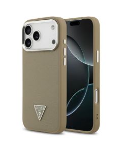 GUESS case for IPHONE 17 Pro Max compatible with MagSafe GUHMP17XPGTSPSW (Grained PU Triangle Logo) brown