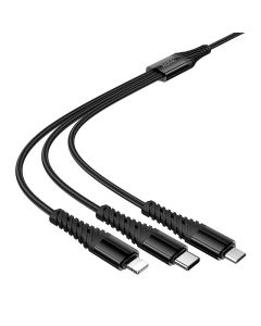 Cable 3in1 USB C / USB A to Lightning + USB C + Micro USB Hoco 1 m X123 black