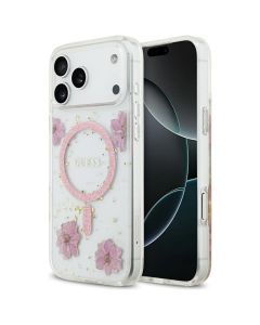 GUESS case for IPHONE 17 Pro Max compatible with MagSafe GUHMP17XRBFGFGMP (Resin Flowers and Glitter) pink
