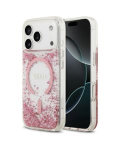 GUESS case for IPHONE 17 Pro compatible with MagSafe GUHMP17LRGRGEP (Resin Bottom Glitter) pink