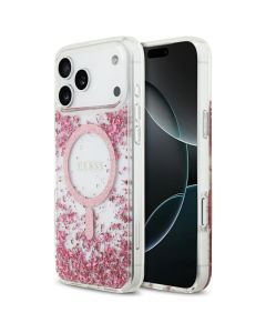 GUESS case for IPHONE 17 Pro Max compatible with MagSafe GUHMP17XRGRGEP (Resin Bottom Glitter) pink