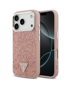 GUESS case for IPHONE 17 Pro compatible with MagSafe GUHMP17LPFGTSCMP (PU Glitter W/ Triangle Logo) pink