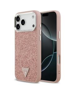 GUESS case for IPHONE 17 Pro Max compatible with MagSafe GUHMP17XPFGTSCMP (PU Glitter W/ Triangle Logo) pink
